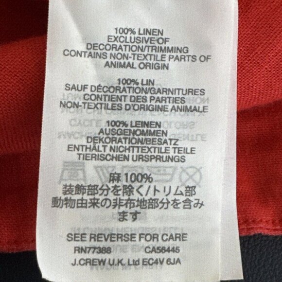 J.Crew Women's 6 Popover Blouse Orange Red 100% Linen Crochet & Fringe Detail - Picture 11 of 14